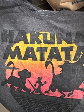 Disney Lion King Hakuna Matata Tee - Gray with Yellow & Pink Sunset